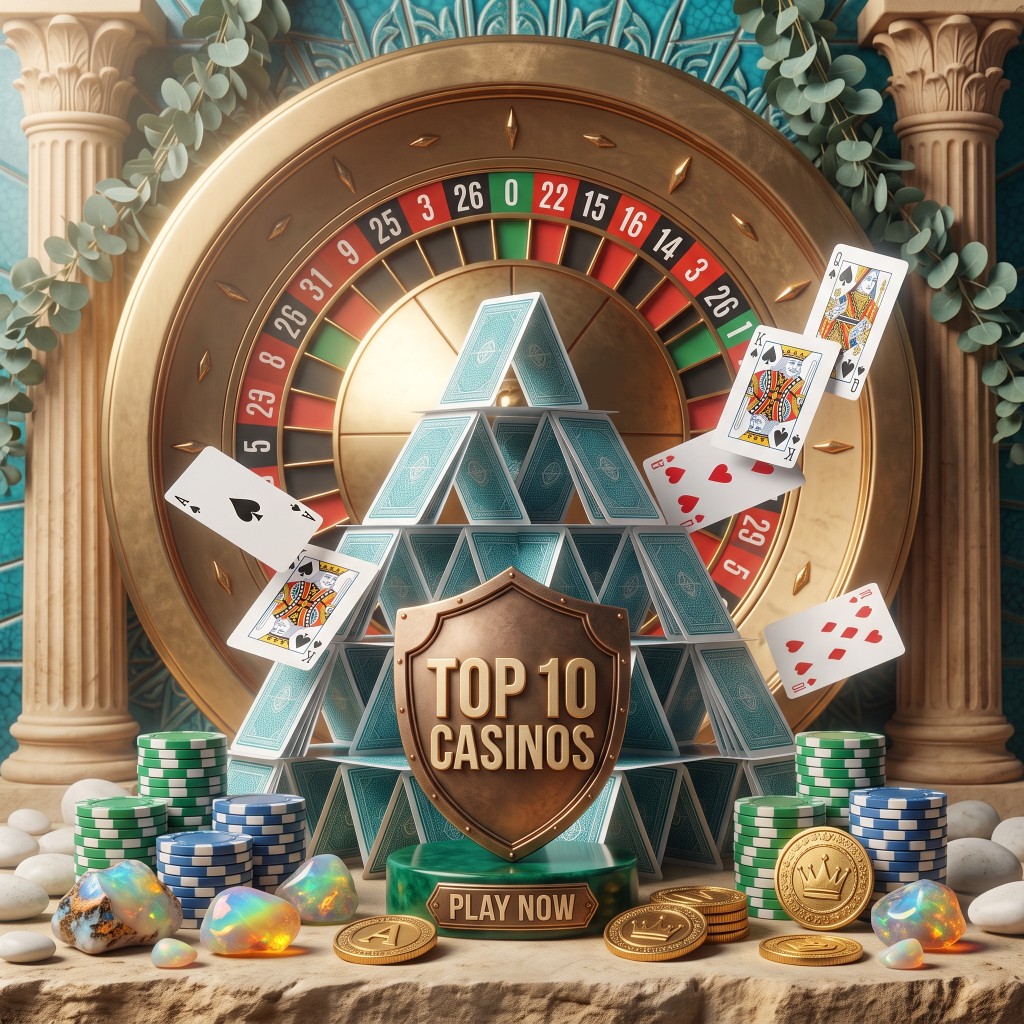 Casino scene with a Top 10 Casinos shield